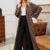 Autumn and Winter New Women Fashion Belt Single-Breasted Lapel Large Swing Overknee Long Solid Color Coat Skirt in Trench Coats
