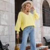 Loose Lantern Long Sleeve Women Sweater V Neck Casual Za Off Shoulder Sweater Pullover White Office Soft Female Knit Top in Sweaters
