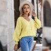 Loose Lantern Long Sleeve Women Sweater V Neck Casual Za Off Shoulder Sweater Pullover White Office Soft Female Knit Top in Sweaters