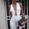 Glamaker Knitted V Neck Sexy Jumpsuit Women Bodycon Jumpsuits & Rompers Female Elegant Jumpsuit Long Playsuit Overalls Jump Suit in Jumpsuits