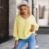 Loose Lantern Long Sleeve Women Sweater V Neck Casual Za Off Shoulder Sweater Pullover White Office Soft Female Knit Top in Sweaters