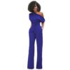 Hot Sale  Classic Solid Color Diagonal Collar Button One-Piece Wide-Leg Pants in Jumpsuits