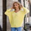 Loose Lantern Long Sleeve Women Sweater V Neck Casual Za Off Shoulder Sweater Pullover White Office Soft Female Knit Top in Sweaters
