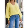 Loose Lantern Long Sleeve Women Sweater V Neck Casual Za Off Shoulder Sweater Pullover White Office Soft Female Knit Top in Sweaters