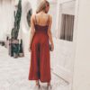 Sexy Floral Print Jumpsuits Women V Neck Split Spaghetti Strap Long Overalls Summer Beach Loose Female Jumpsuit in Jumpsuits