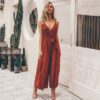 Sexy Floral Print Jumpsuits Women V Neck Split Spaghetti Strap Long Overalls Summer Beach Loose Female Jumpsuit in Jumpsuits
