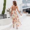 Simplee Backless Boho Floral Print Long Dress Women Deep V Neck Chiffon Sexy Summer Dress Autumn Maxi Dress Party Vestidos in Dresses