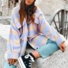 Casual Plaid Jacket Coat Women Puff Sleeve Button Pockets Outwear Female Jackets Spring Plus Size Ladies Long Coat in Woolen Blends Coats