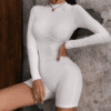 Bodycon Playsuit Rompers Womens Jumpsuit Casual Sporty Active Overalls Ribbed Solid Skinny Long Sleeve Biker Short in Rompers
