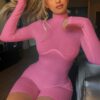 Bodycon Playsuit Rompers Womens Jumpsuit Casual Sporty Active Overalls Ribbed Solid Skinny Long Sleeve Biker Short in Rompers