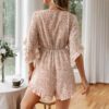 Women Floral V Neck Tie Front Rompers Ruffle Baggy Sleeves Short Jumpsuits in Rompers