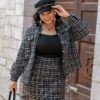 Autumn Plaidge Office Ladies Plus Size Coats Black Button Lapel Collar Women Coat Full Sleeves Female Casual Coats 2021 in Blazers Suits