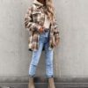 Causal Hooded Plaid Loose Jacket Women Office Lady Khaki Pocket Button Top Coat Autumn Female Fashion Coat Jacket 2021 in Jackets