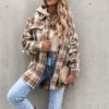 Causal Hooded Plaid Loose Jacket Women Office Lady Khaki Pocket Button Top Coat Autumn Female Fashion Coat Jacket 2021 in Jackets