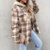 Causal Hooded Plaid Loose Jacket Women Office Lady Khaki Pocket Button Top Coat Autumn Female Fashion Coat Jacket 2021 in Jackets