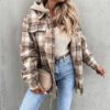 Causal Hooded Plaid Loose Jacket Women Office Lady Khaki Pocket Button Top Coat Autumn Female Fashion Coat Jacket 2021 in Jackets