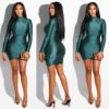 Slim Fit Sheath and Fitted Waist Pleated Long Sleeve Dress   Nightclub in Dresses