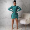 Slim Fit Sheath and Fitted Waist Pleated Long Sleeve Dress   Nightclub in Dresses