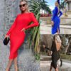 2021  Sexy Dress Women  New Backless Long Sleeves Midi Dress for Women in Dresses