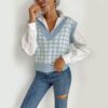 2021 Autumn New Houndstooth V-neck  Women Sweater Vest Knitted Vest in Vests