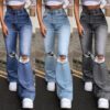 2021 New Denim Wide Leg Trousers Ripped Skinny Jeans in Jeans