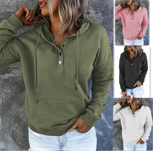 2021 Autumn and Winter  Europe and America Women Long-Sleeved Hooded Front Sweater T-shirt for Women in Hoodies