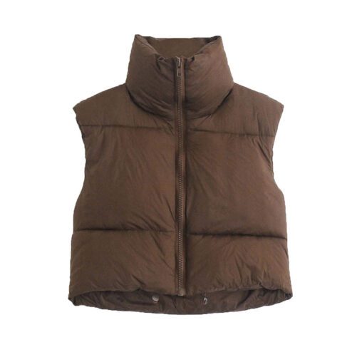 2021 Spring New Women Clothing  Style Stand Collar Sleeveless Cotton-Padded Jacket Vest Vest Coat in Vests