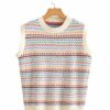 Street Hipster Rainbow Bar Pattern Knitted Vest Early Autumn Women New Loose Figure Flattering round-Neck Blouse in Sweater Vests