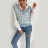 2021 Autumn New Houndstooth V-neck  Women Sweater Vest Knitted Vest in Vests