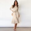 Autumn and Winter New Bubble Long Sleeve Knitted Dress Mid-Length Elegant Slimming High Waist Big Swing Dress Base Sweater Dress in Dresses