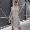Style Women Clothing 2021 New Autumn Fashionable See-through Irregular Shoulder Long Sleeve Hooded Dress in Dresses