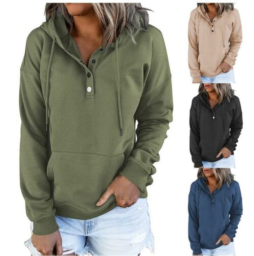 2021 Autumn and Winter  Europe and America Women Long-Sleeved Hooded Front Sweater T-shirt for Women in Hoodies