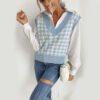 2021 Autumn New Houndstooth V-neck  Women Sweater Vest Knitted Vest in Vests