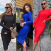 2021  Sexy Dress Women  New Backless Long Sleeves Midi Dress for Women in Dresses