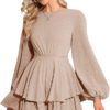 New Fashion Fall Women  Clothing Solid Color Sexy Backless Lantern Long Sleeve Jumpsuit Ruffled Culottes in Rompers