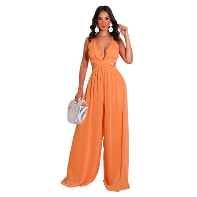 2021 Solid Color Casual Loose Chiffon Women  Jumpsuit