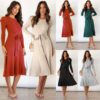 Autumn and Winter New Bubble Long Sleeve Knitted Dress Mid-Length Elegant Slimming High Waist Big Swing Dress Base Sweater Dress in Dresses