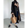 Elegant Stitching Contrast Color Trench Coat Women Mid-Length over-the-Knee Large Lapel Fashion Waist-Controlled Overcoat in Trench Coats