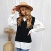 Winter New Pure Color Vest Sweater Women Slim Fit V-neck Pullover Sleeveless Sweater in Sweater Vests