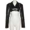 2021 Autumn Fashion Trend Women New Long Sleeve Lapel Bare Midriff Slim Fit Slimming PU Leather Shirt in Jackets