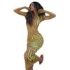 Summer 2021  Women Clothing Striped Printed Midi Skirt High Collar Temperament Commuter Long Sleeve Mid Waist Classic Dress in Dresses
