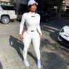 Women Clothing Body Alphabet Embroidery Long-Sleeved Trousers Turtleneck Suit Solid Color Rib Fabric Two-Piece Set for Women in Pant Sets