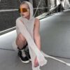 Style Women Clothing 2021 New Autumn Fashionable See-through Irregular Shoulder Long Sleeve Hooded Dress in Dresses