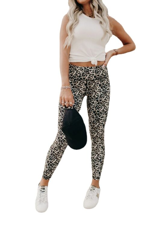 2021 New  Style Hip Raise Skinny Leopard Print High Waist Breathable Sexy Yoga Fitness Pants for Women in Leggings