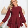 New Fashion Fall Women  Clothing Solid Color Sexy Backless Lantern Long Sleeve Jumpsuit Ruffled Culottes in Rompers