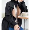 Elegant Stitching Contrast Color Trench Coat Women Mid-Length over-the-Knee Large Lapel Fashion Waist-Controlled Overcoat in Trench Coats