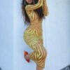 Summer 2021  Women Clothing Striped Printed Midi Skirt High Collar Temperament Commuter Long Sleeve Mid Waist Classic Dress in Dresses