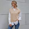 Winter New Pure Color Vest Sweater Women Slim Fit V-neck Pullover Sleeveless Sweater in Sweater Vests