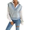 2021 Autumn New Houndstooth V-neck  Women Sweater Vest Knitted Vest in Vests