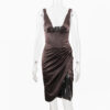Deep V Strap Brown High Waist Temperament Commuter Sexy Midi Dress Solid Color Pleated Fishbone Evening Dress in Dresses